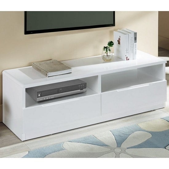 Magaly Modern TV Stand In White High Gloss With 2 Drawers