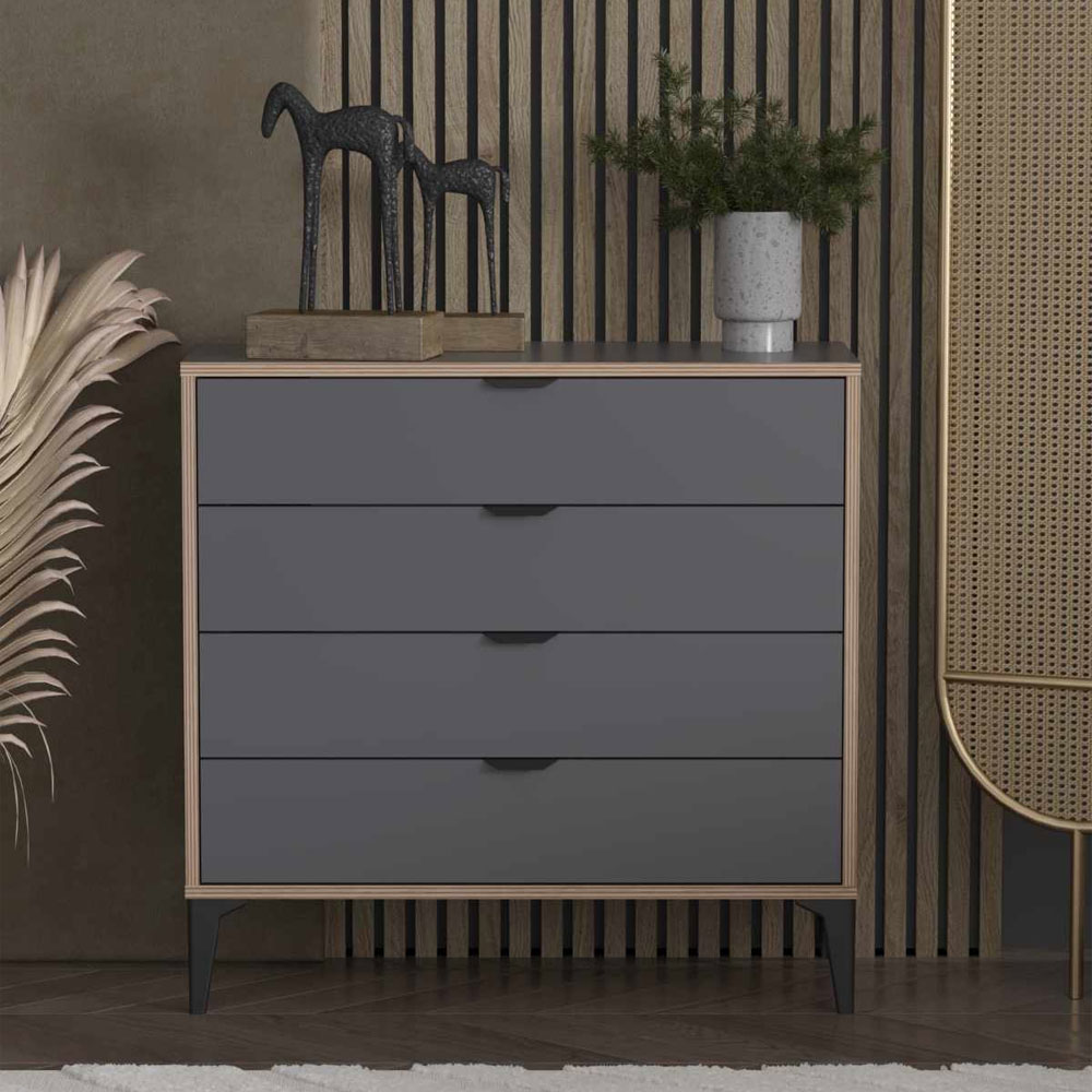 Arden Wooden Chest Of 4 Drawers in Anthracite