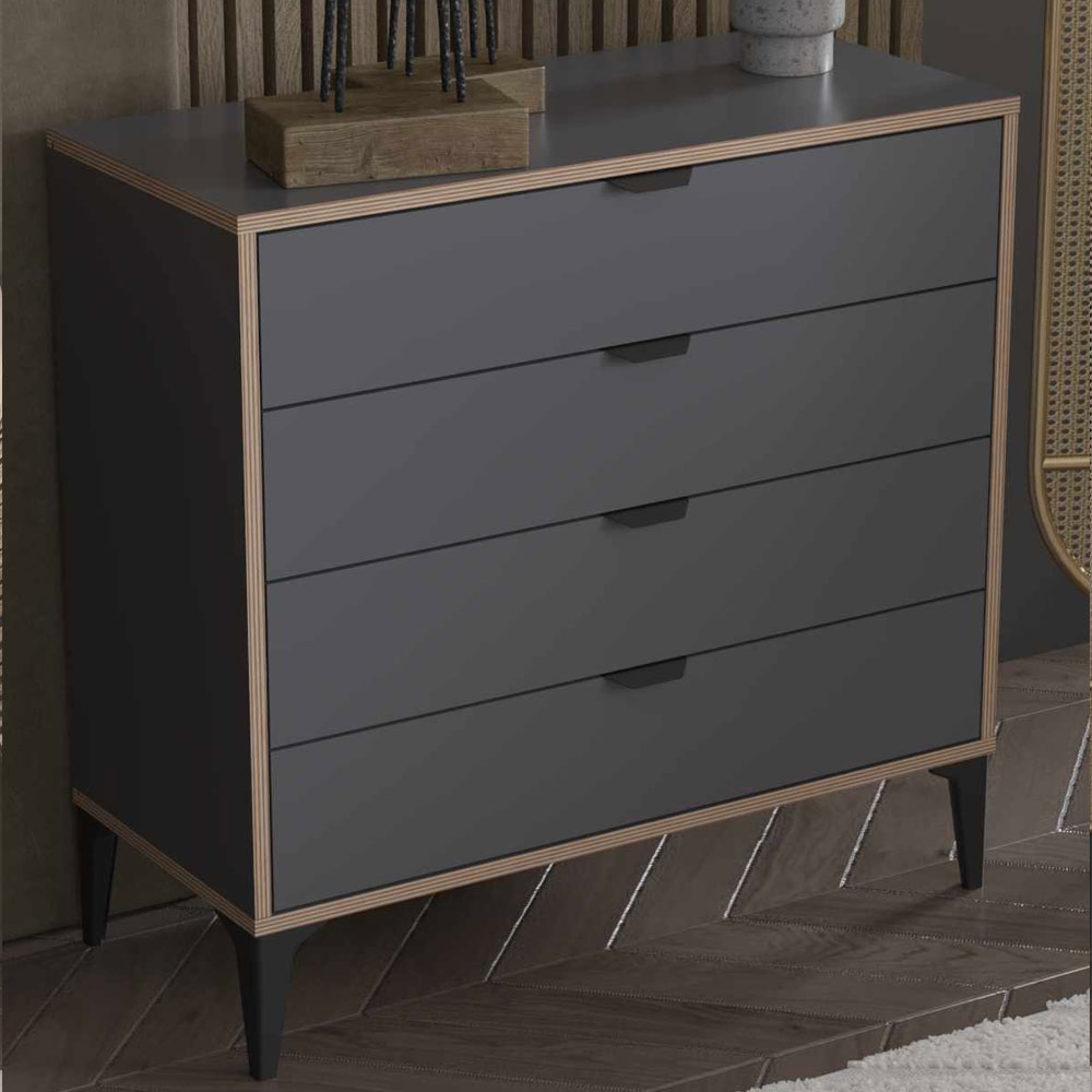 Arden Wooden Chest Of 4 Drawers in Anthracite