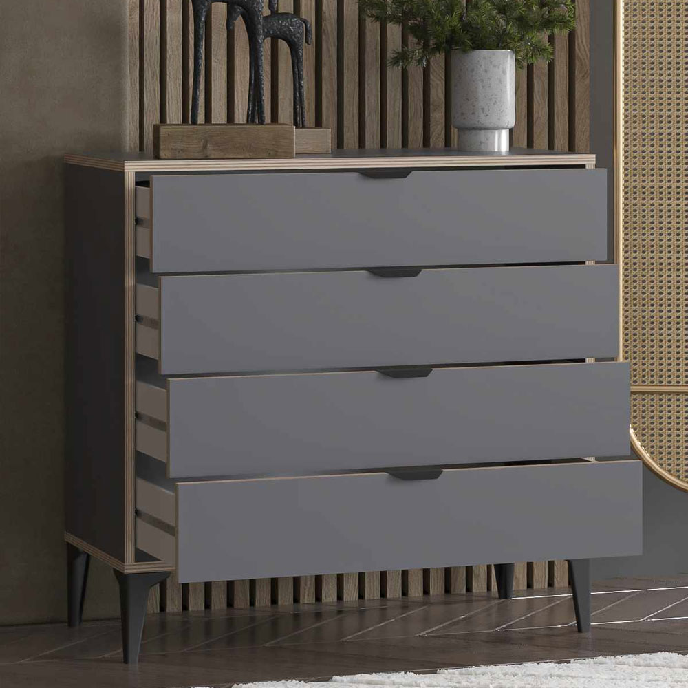 Arden Wooden Chest Of 4 Drawers in Anthracite