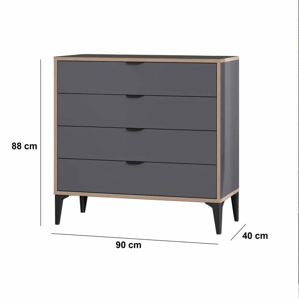 Arden Wooden Chest Of 4 Drawers in Anthracite