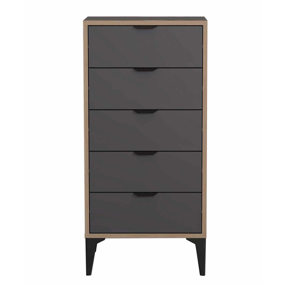 Arden Wooden Chest Of 5 Drawers in Anthracite