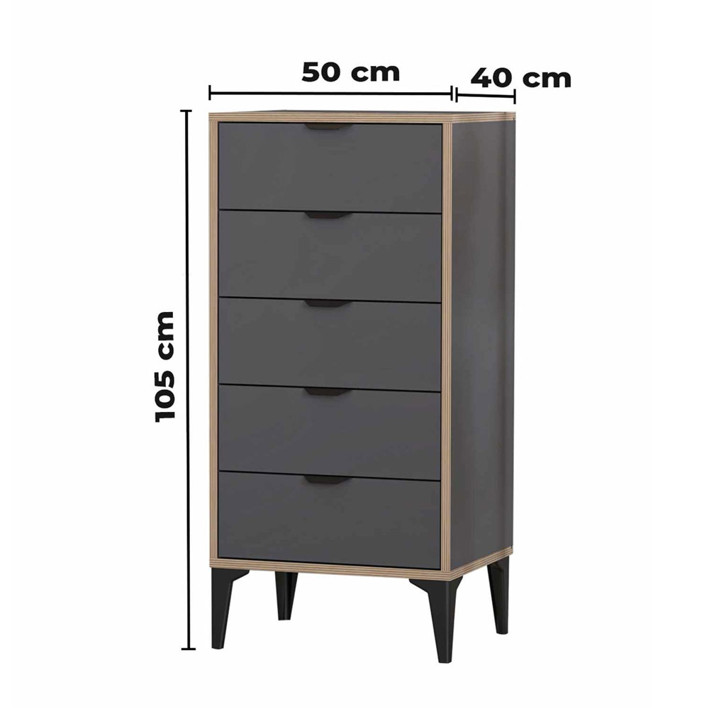 Arden Wooden Chest Of 5 Drawers in Anthracite