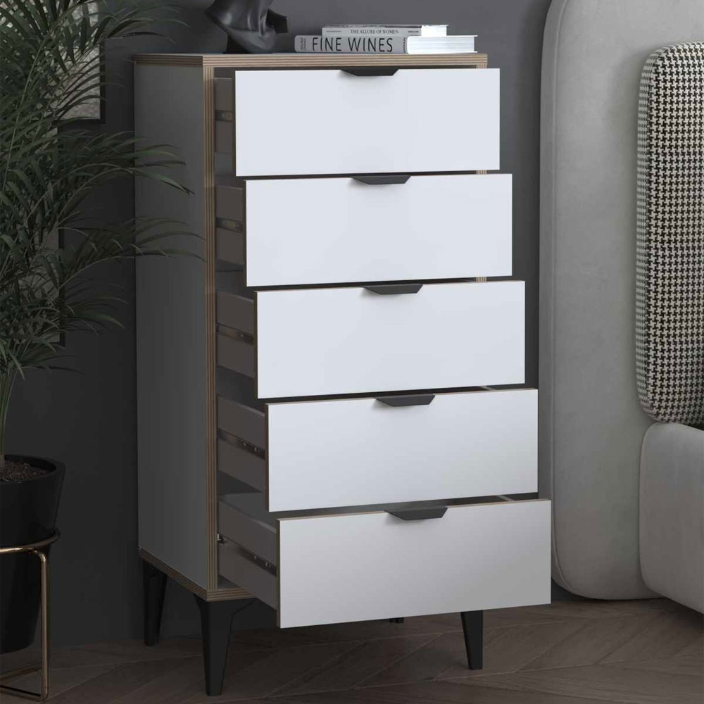 Arden Wooden Chest Of 5 Drawers in White