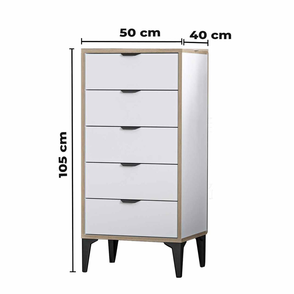 Arden Wooden Chest Of 5 Drawers in White