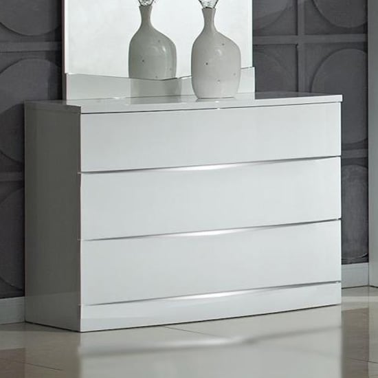 Aedos Wooden Chest Of Drawers White High Gloss With 3 Drawers ...