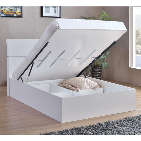 Aedos Wooden Storage King Size Bed In White High Gloss_2