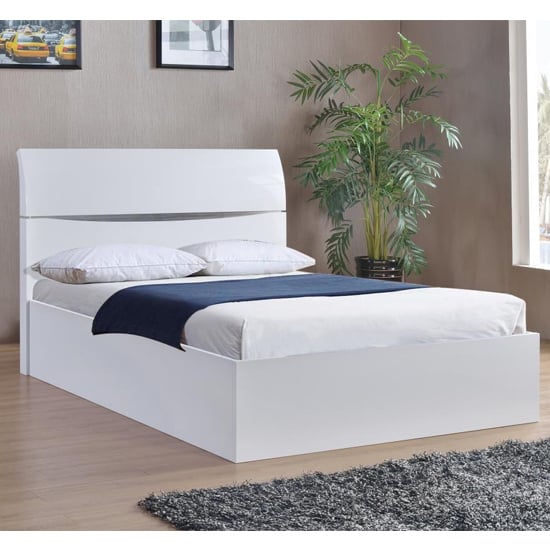 Aedos Wooden Storage King Size Bed In White High Gloss