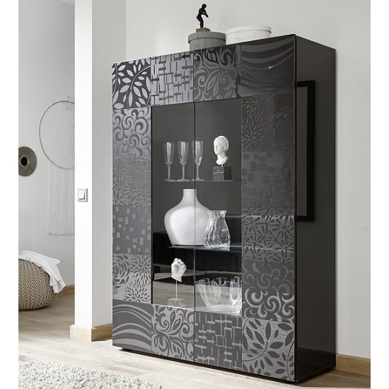 Photo of Ardent modern display cabinet in grey high gloss with 2 doors