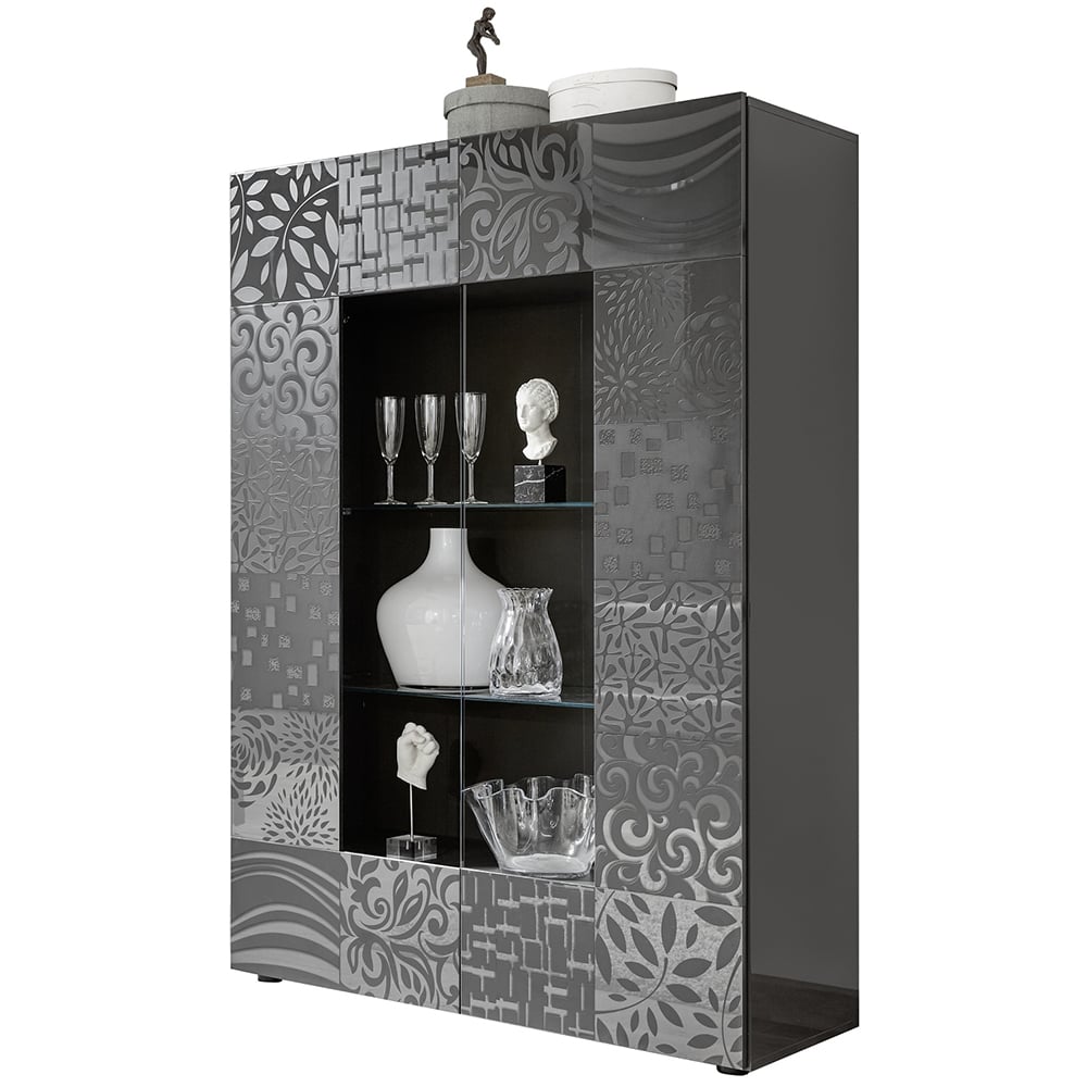 Ardent High Gloss Display Cabinet With 2 Doors In Grey