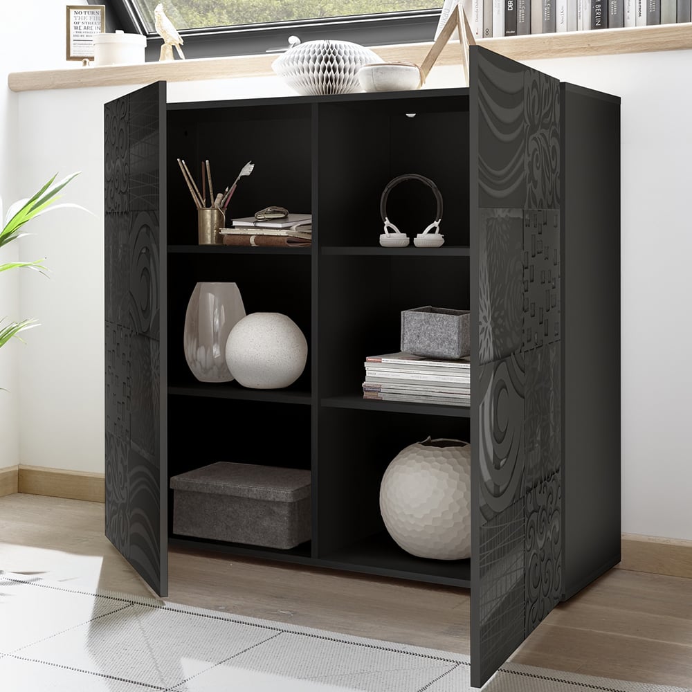 Ardent High Gloss Highboard With 2 Doors In Grey
