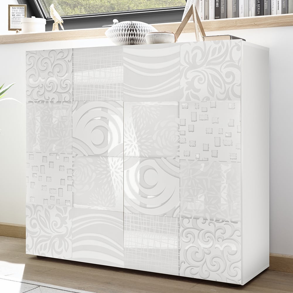 Ardent High Gloss Highboard With 2 Doors In White