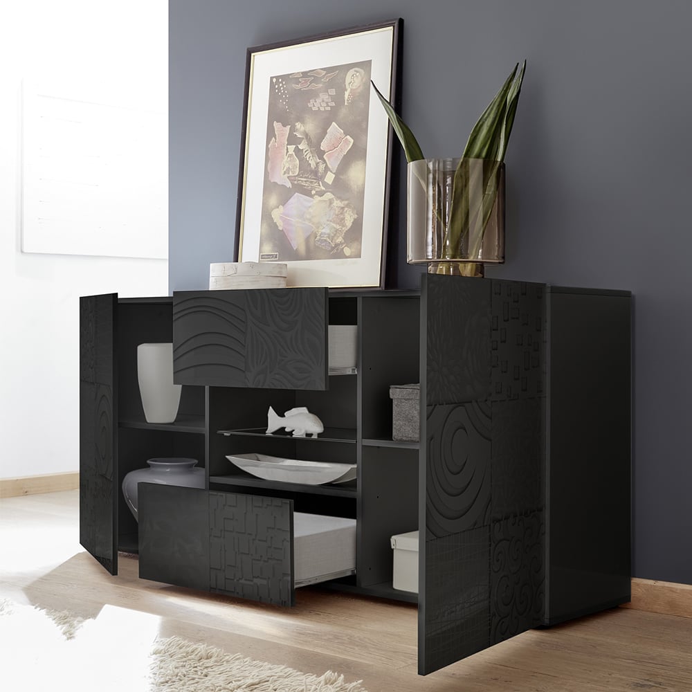 Ardent High Gloss Sideboard With 2 Doors 2 Drawers In Grey