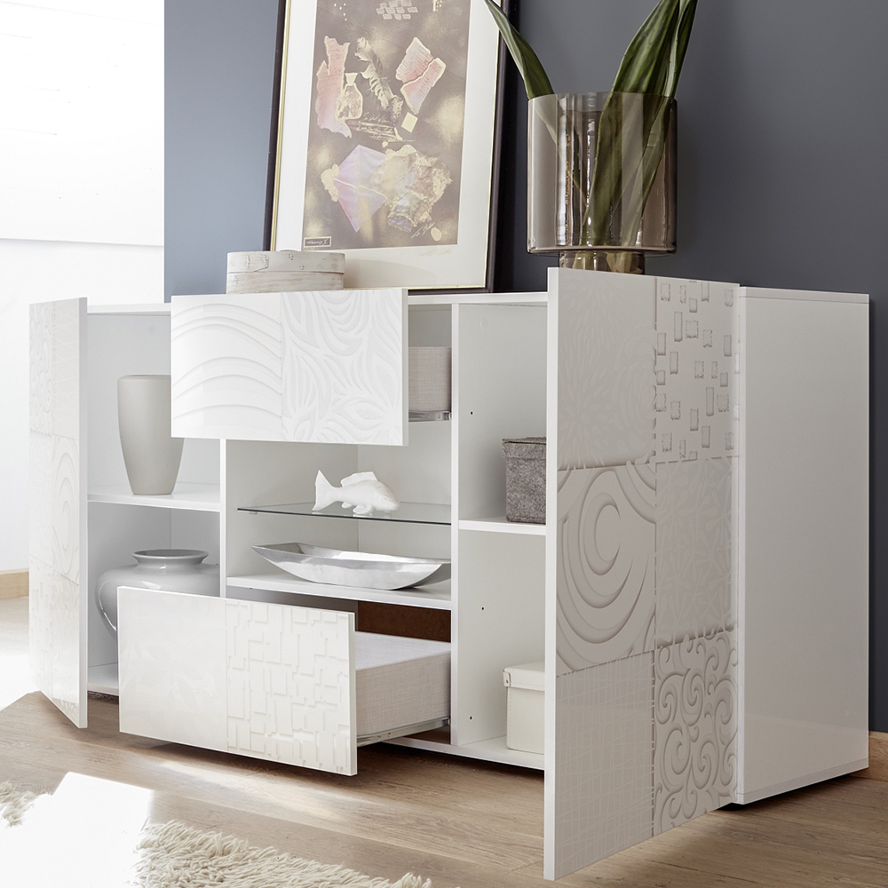 Ardent High Gloss Sideboard With 2 Doors 2 Drawers In White