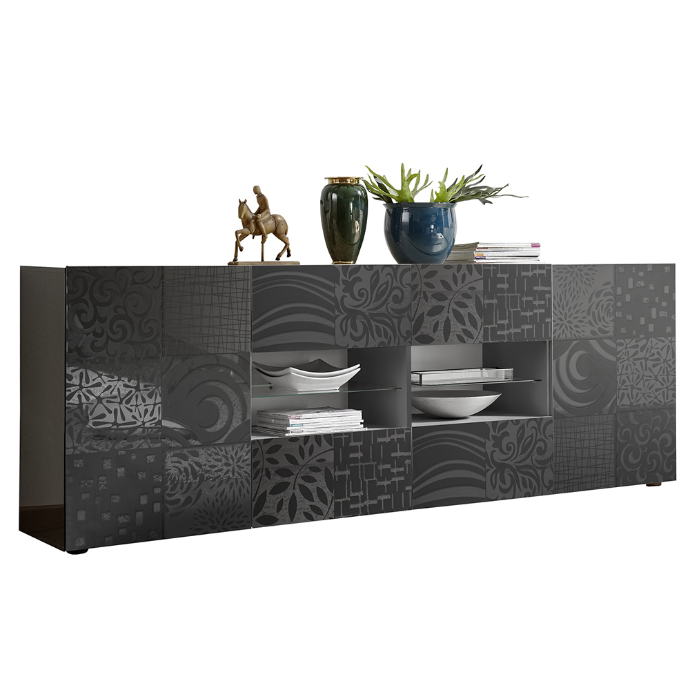 Ardent High Gloss Sideboard With 2 Doors 4 Drawers In Grey