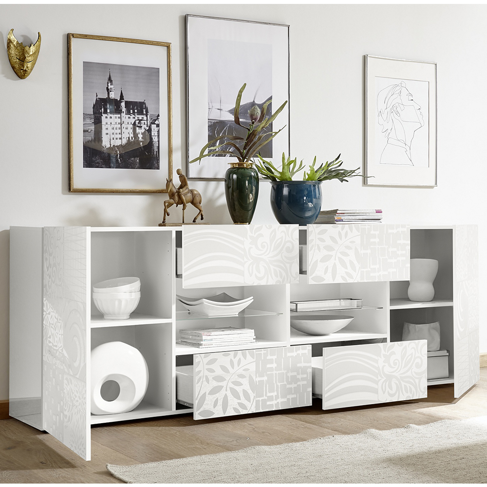 Ardent High Gloss Sideboard With 2 Doors 4 Drawers In White