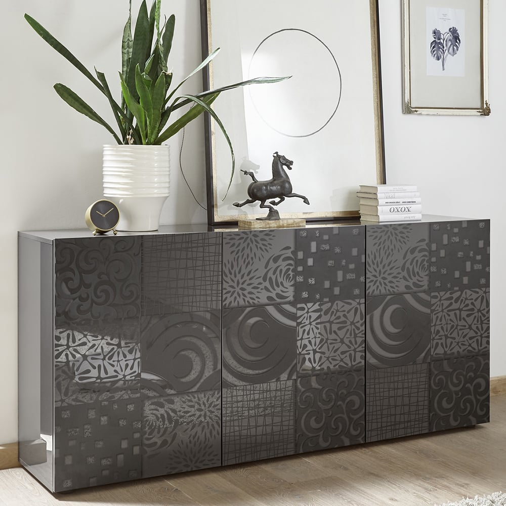 Ardent High Gloss Sideboard With 3 Doors In Grey