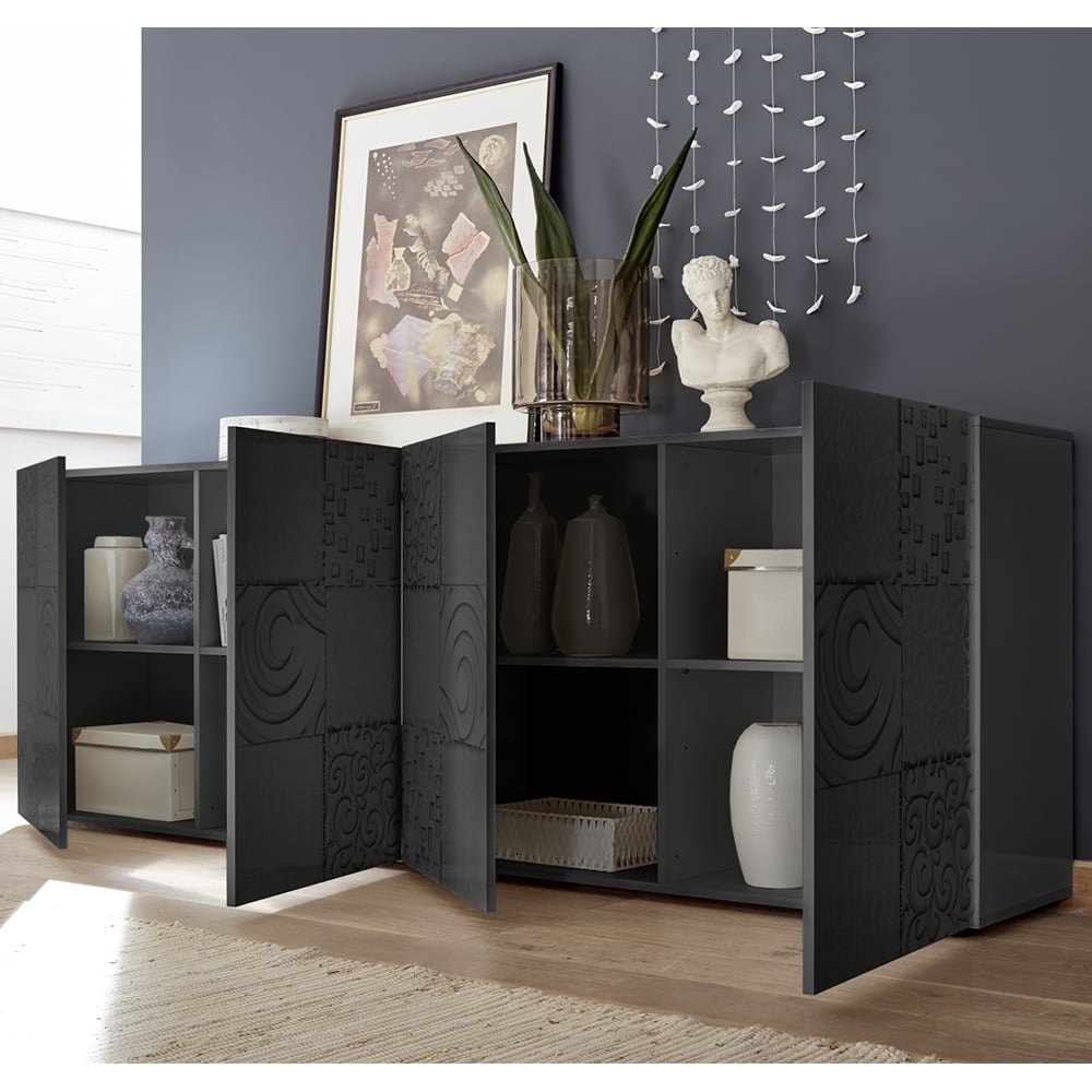 Ardent High Gloss Sideboard With 4 Doors In Grey
