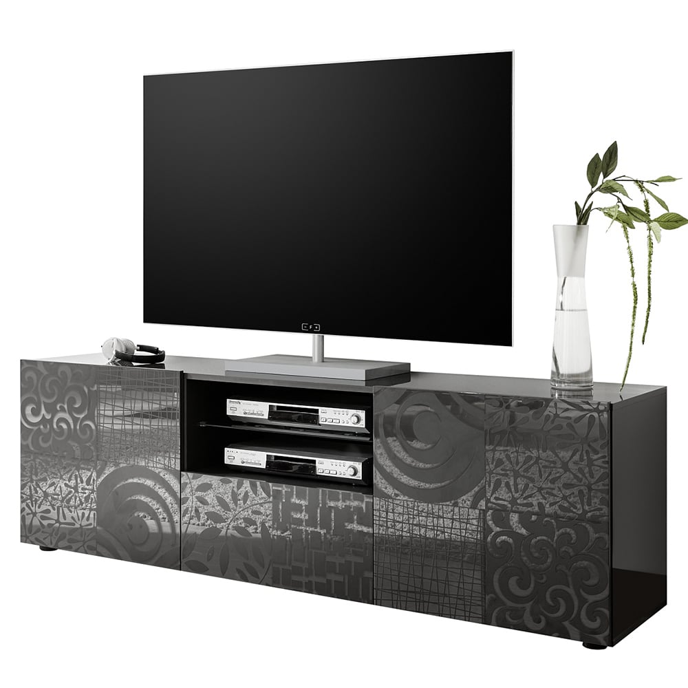 Ardent High Gloss TV Stand With 2 Doors 1 Drawer In Grey