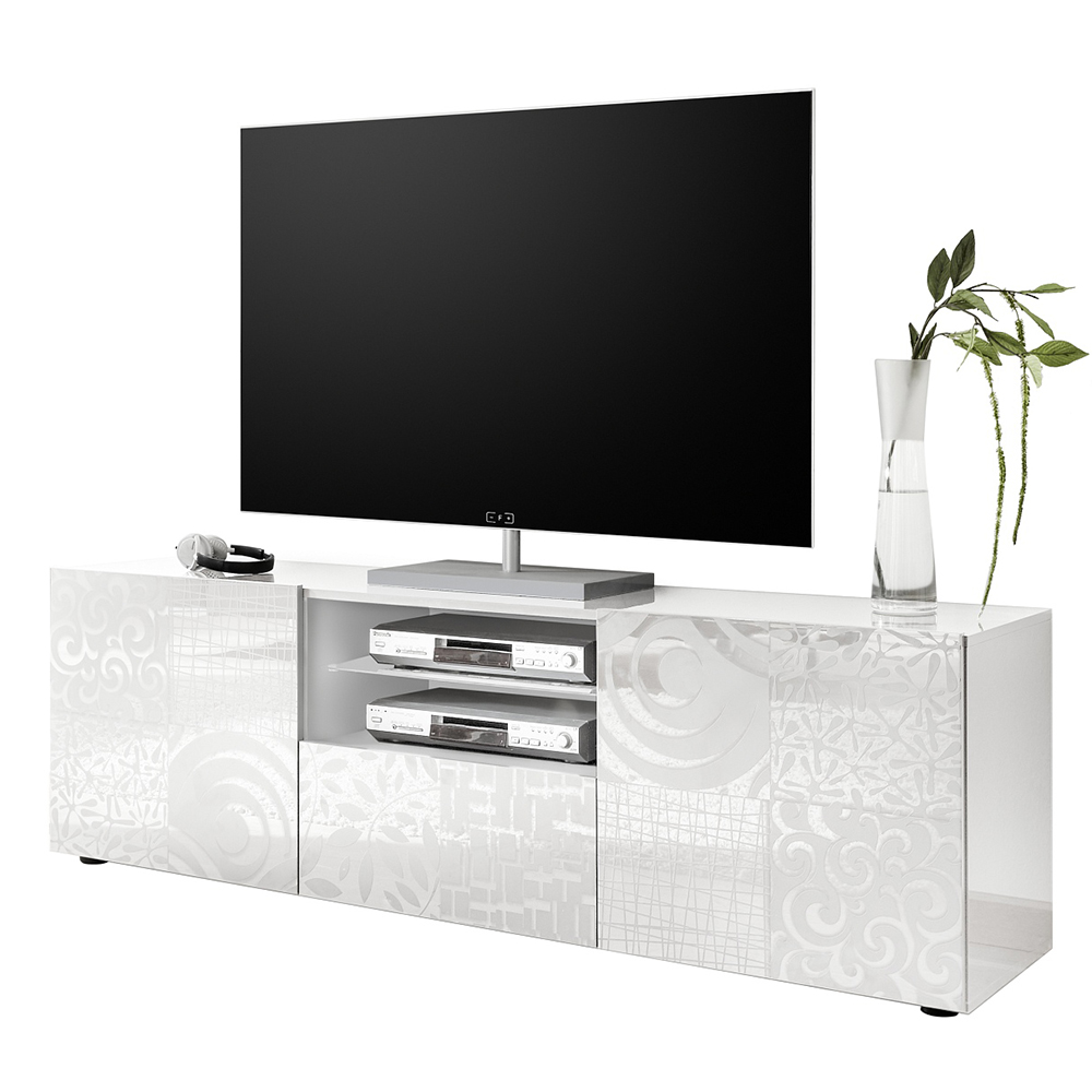 Ardent High Gloss TV Stand With 2 Doors 1 Drawer In White