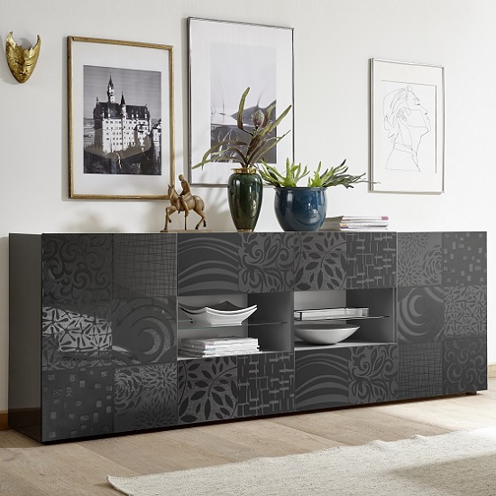 Product photograph of Ardent Large Sideboard In Grey High Gloss With 2 Doors And Led from Furniture in Fashion