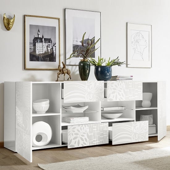 Ardent Large Sideboard In White High Gloss With 2 Doors And LED_2