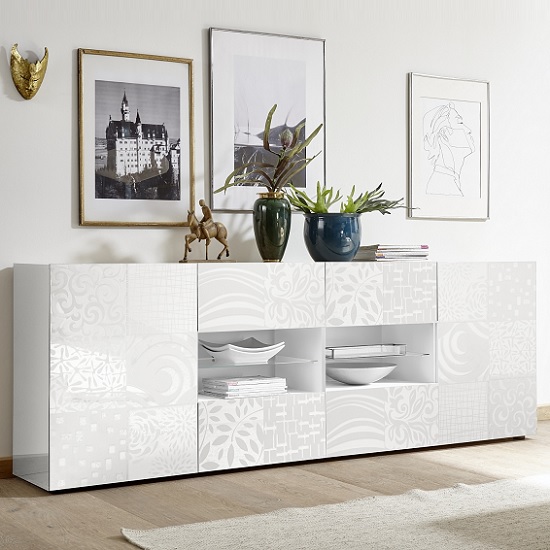 Photo of Ardent large sideboard in white high gloss with 2 doors and led