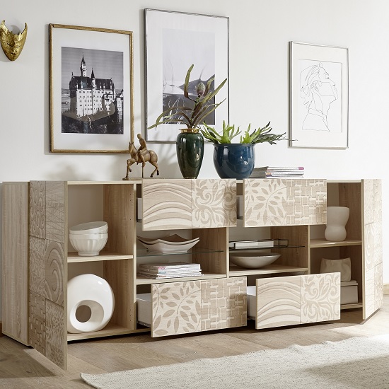 Ardent Wooden Large Sideboard In Sonoma Oak With 2 Doors And LED_2