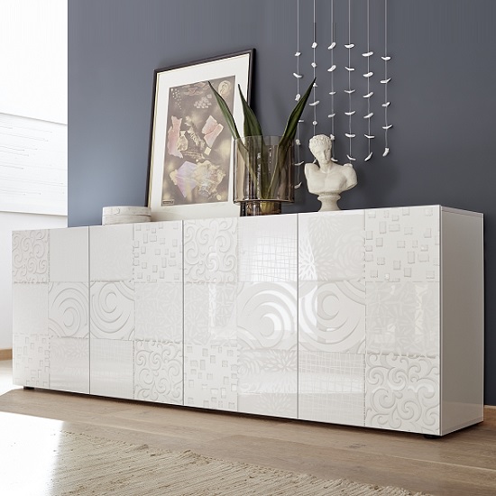 Photo of Ardent large sideboard in white high gloss with 4 doors