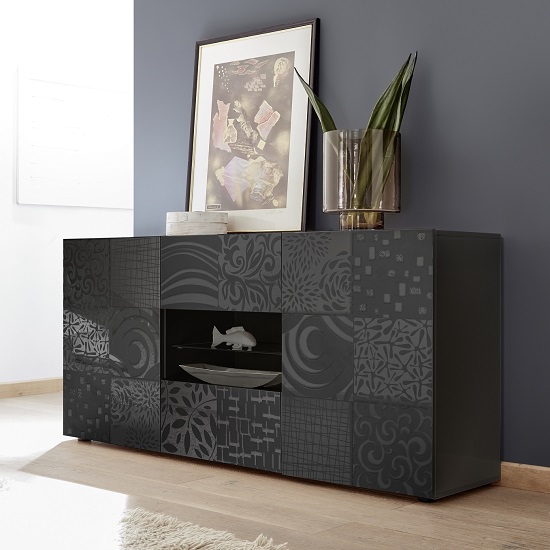 Photo of Ardent sideboard in grey high gloss with 2 doors and led