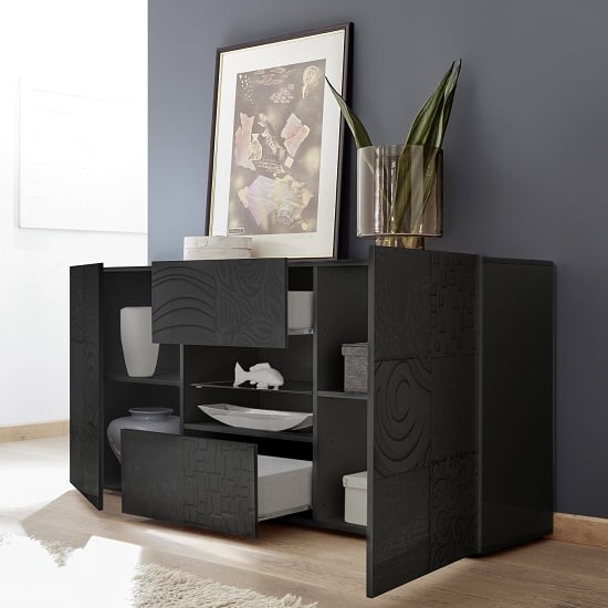 Ardent Sideboard In Grey High Gloss With 2 Doors And LED_2