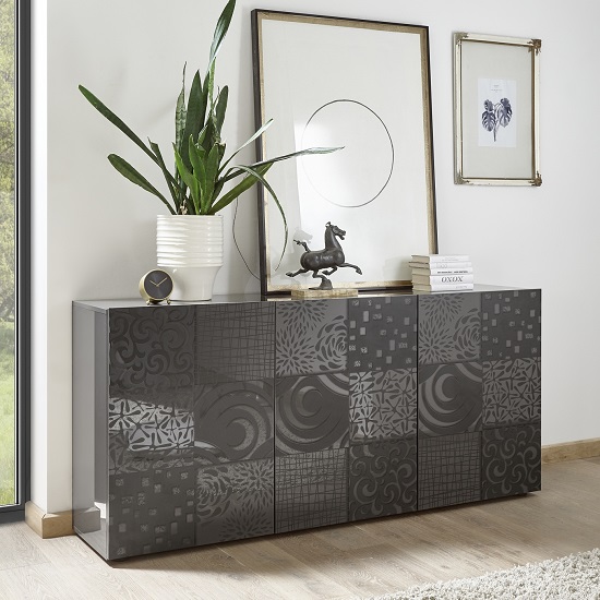 Photo of Ardent modern sideboard in grey high gloss with 3 doors