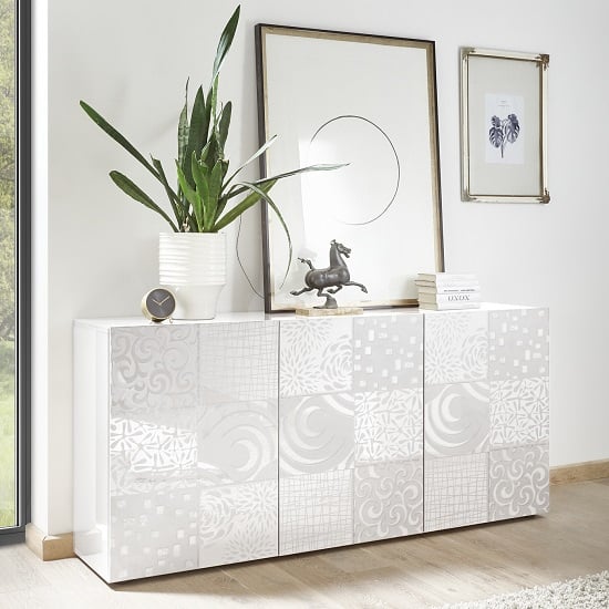 Ardent Modern Sideboard In White High Gloss With 3 Doors_1