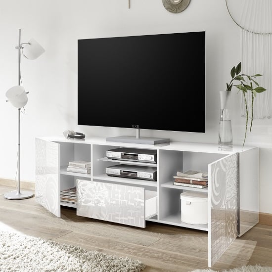 Ardent TV Stand Wide In White High Gloss With 2 Doors_2