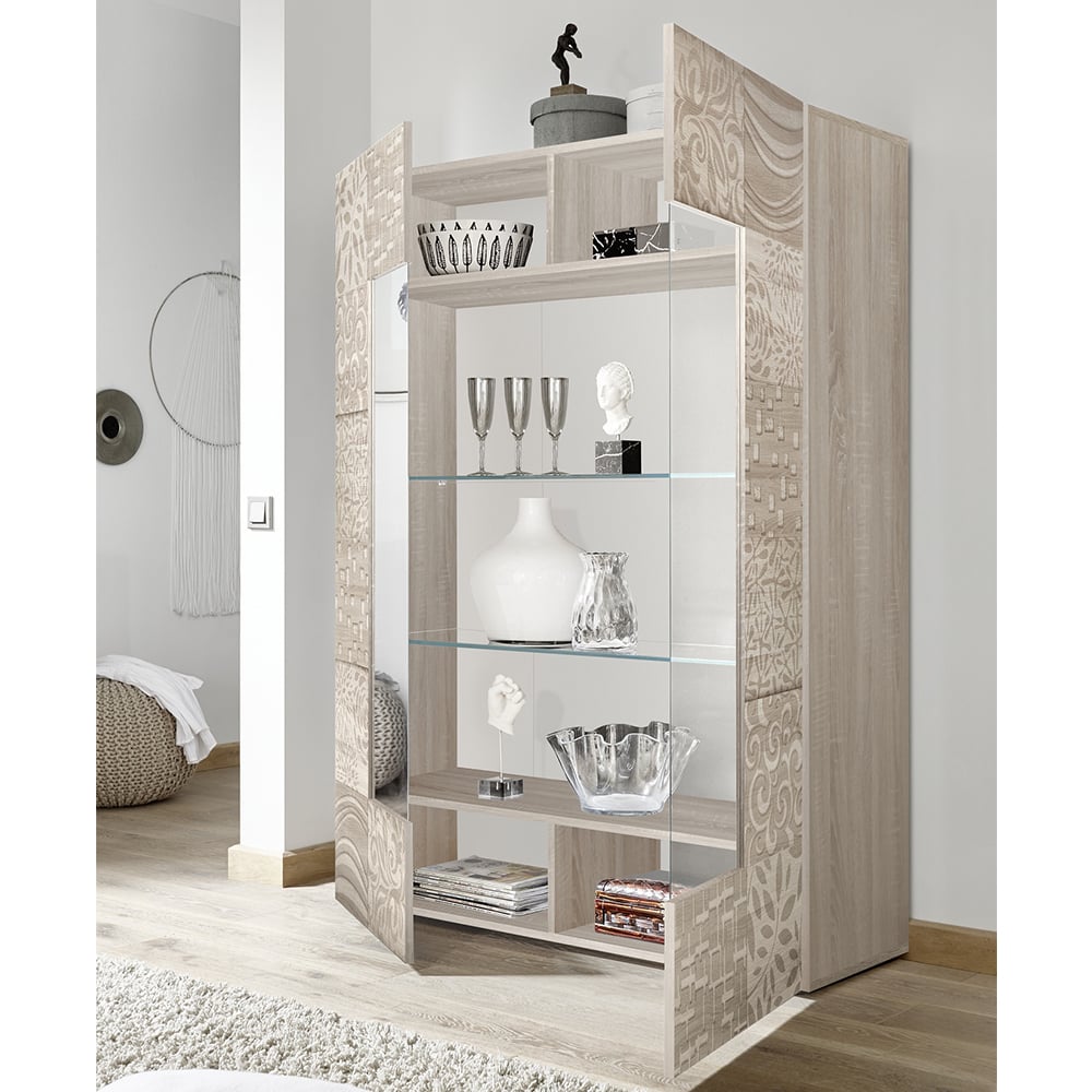 Ardent Wooden Display Cabinet With 2 Doors In Sonoma Oak