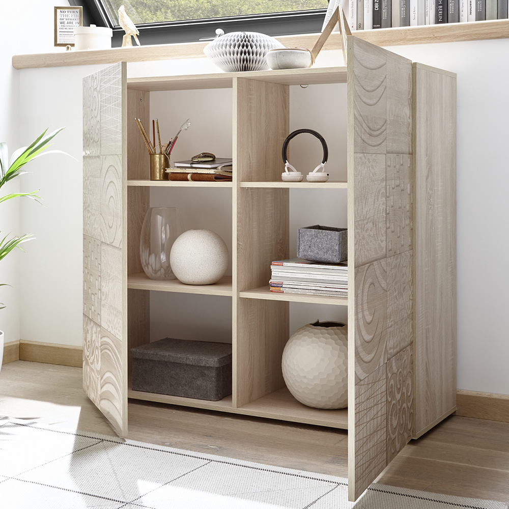 Ardent Wooden Highboard With 2 Doors In Sonoma Oak