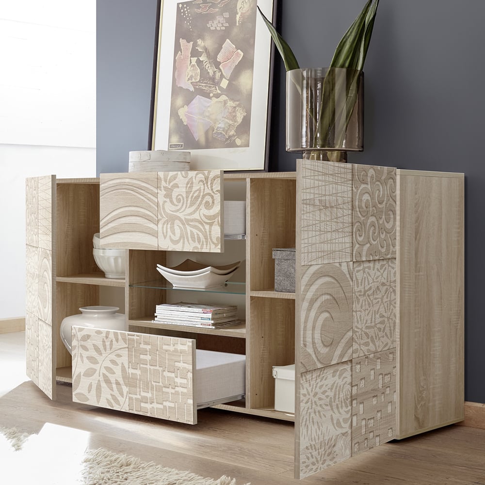 Ardent Wooden Sideboard With 2 Doors 2 Drawers In Sonoma Oak