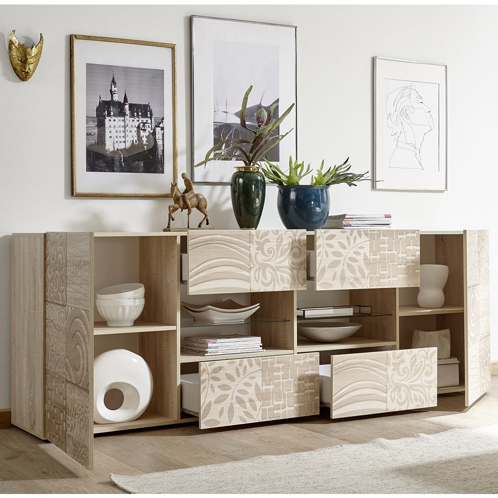 Ardent Wooden Sideboard With 2 Doors 4 Drawers In Sonoma Oak