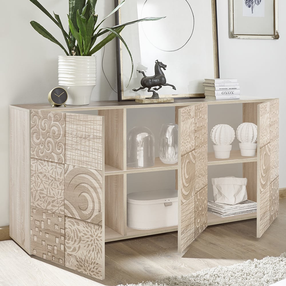 Ardent Wooden Sideboard With 3 Doors In Sonoma Oak