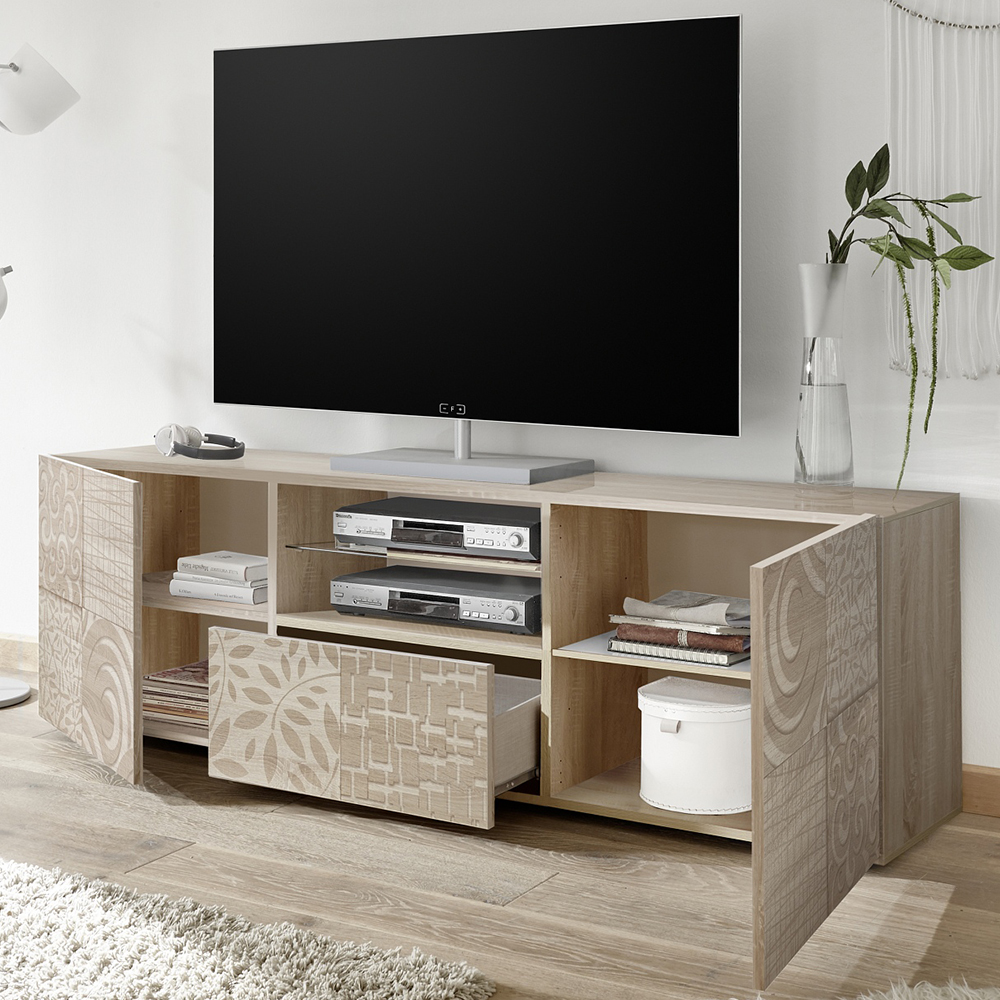 Ardent Wooden TV Stand With 2 Doors 1 Drawer In Sonoma Oak