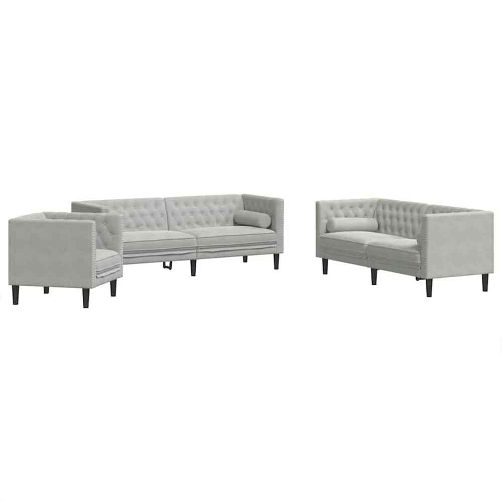 Ardino Velvet 3+2+1 Sofa Set In Light Grey