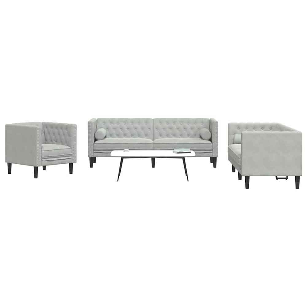 Ardino Velvet 3+2+1 Sofa Set In Light Grey