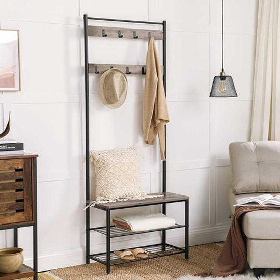 Ardmore Wooden Coat Rack With Shoe Bench In Greige FiF