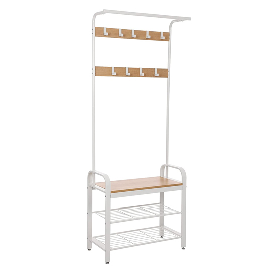 Ardmore Wooden Coat Rack With Shoe Storage Bench In White Sale
