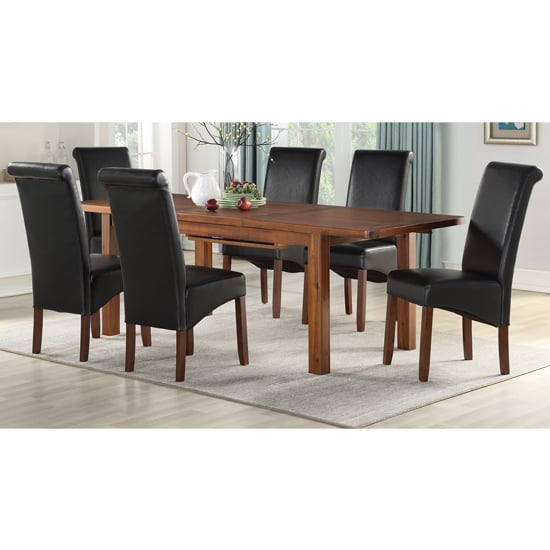 Product photograph of Areli Acacia Wood Extending Dining Set With 4 Black Sika Chairs from Furniture in Fashion