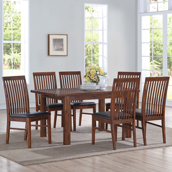 Areli Acacia Extending Dining Set With 4 Solaris Dining Chairs