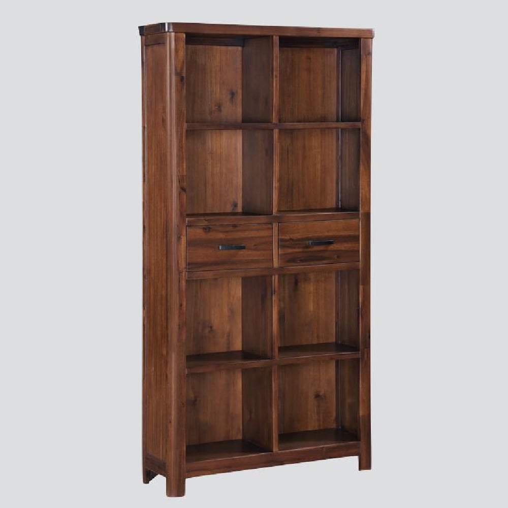 Areli Wooden Bookcase With 2 Drawers In Dark Brown