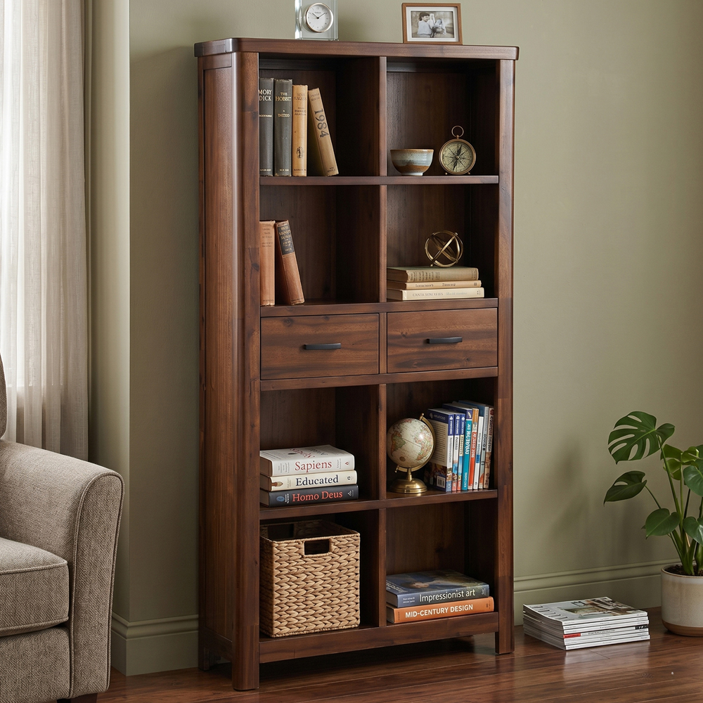 Areli Wooden Bookcase With 2 Drawers In Dark Brown