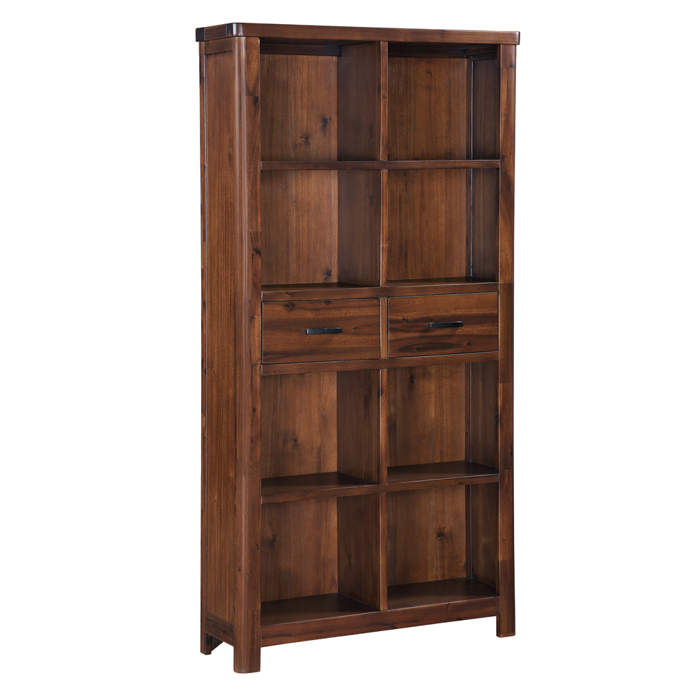 Areli Wooden Bookcase With 2 Drawers In Dark Brown