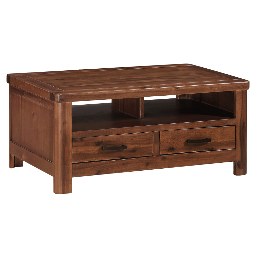 Areli Wooden Coffee Table With 2 Drawers In Dark Brown